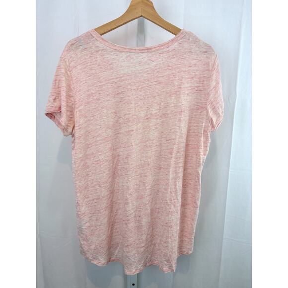 J. MCLAUGHLIN Lightweight Slub Linen Knit Tee Shirt V Neck Short Sleeve Pink XL - Picture 2 of 7